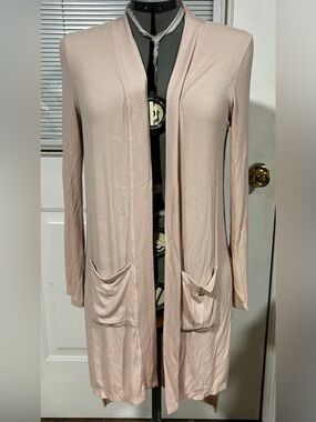 DKNY Blush Ribbed Open Front Cardigan